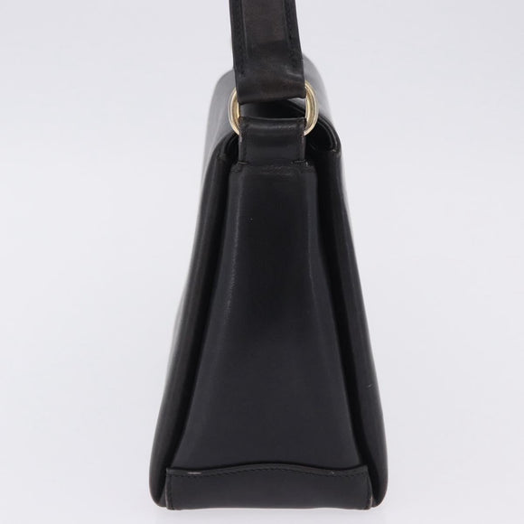 GUCCI Hand Bag Leather Black Gold Auth 197873