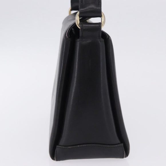 GUCCI Hand Bag Leather Black Gold Auth 197873