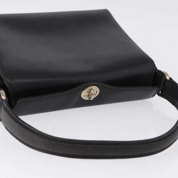 GUCCI Hand Bag Leather Black Gold Auth 197873