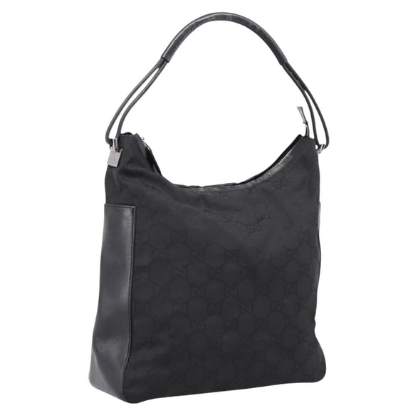 GUCCI GG Canvas Shoulder Bag Nylon Black Silver 001 3770 Auth 197874A