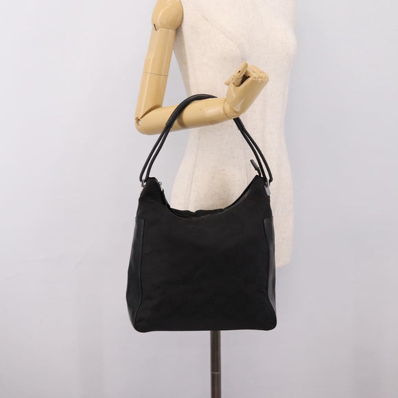 GUCCI GG Canvas Shoulder Bag Nylon Black Silver 001 3770 Auth 197874A