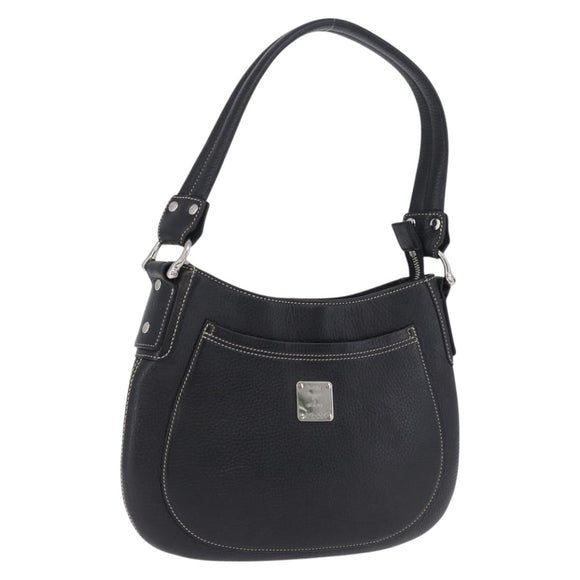 MCM Shoulder Bag Leather Black Silver Auth 197876