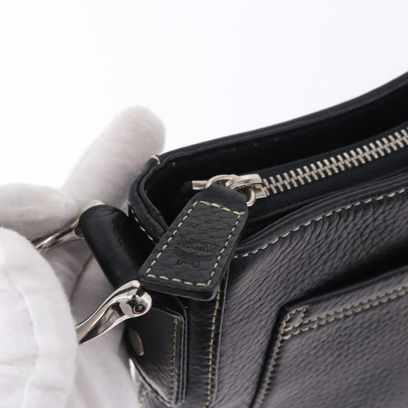 MCM Shoulder Bag Leather Black Silver Auth 197876