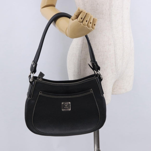 MCM Shoulder Bag Leather Black Silver Auth 197876