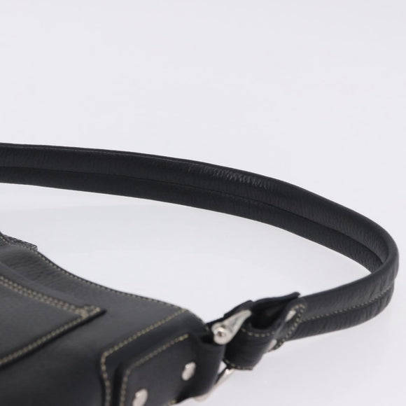 MCM Shoulder Bag Leather Black Silver Auth 197876