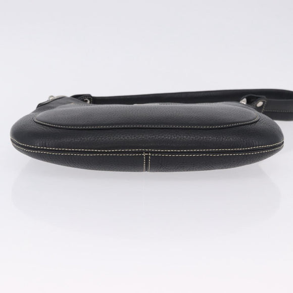 MCM Shoulder Bag Leather Black Silver Auth 197876