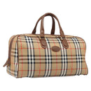 Burberrys Nova Check Boston Bag Canvas Beige Gold Auth 197879A-1