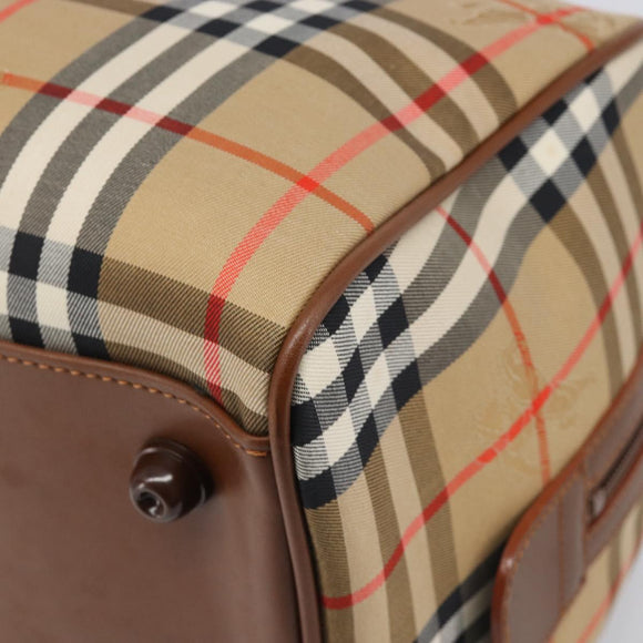 Burberrys Nova Check Boston Bag Canvas Beige Gold Auth 197879A