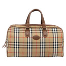 Burberrys Nova Check Boston Bag Canvas Beige Gold Auth 197879A-13