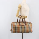 Burberrys Nova Check Boston Bag Canvas Beige Gold Auth 197879A-23