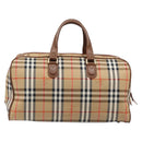 Burberrys Nova Check Boston Bag Canvas Beige Gold Auth 197879A-2