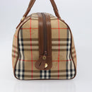 Burberrys Nova Check Boston Bag Canvas Beige Gold Auth 197879A-3