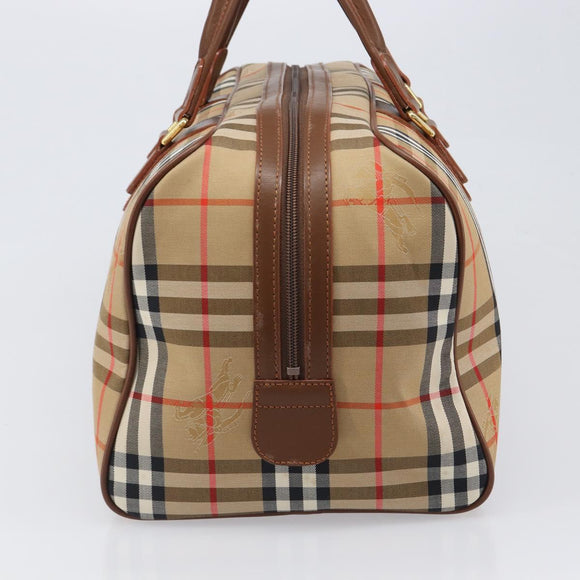 Burberrys Nova Check Boston Bag Canvas Beige Gold Auth 197879A