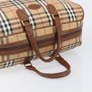 Burberrys Nova Check Boston Bag Canvas Beige Gold Auth 197879A-7
