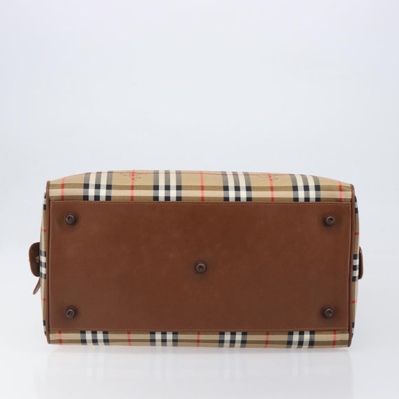 Burberrys Nova Check Boston Bag Canvas Beige Gold Auth 197879A