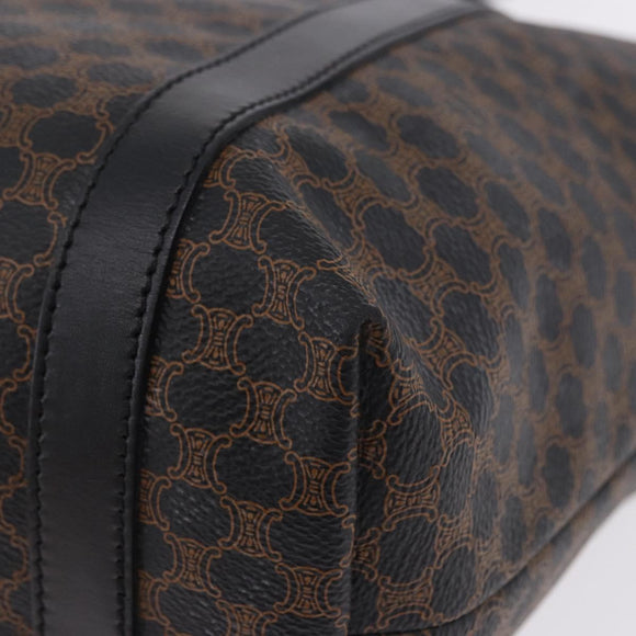 CELINE Macadam Canvas Shoulder Bag PVC Leather Black Gold Auth 197880V