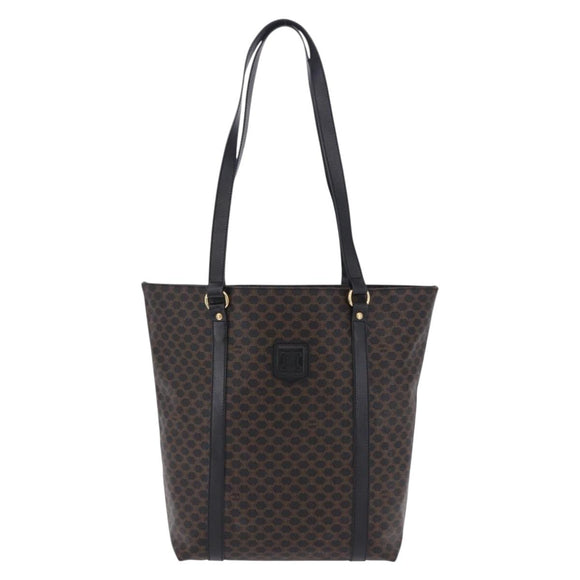 CELINE Macadam Canvas Shoulder Bag PVC Leather Black Gold Auth 197880V