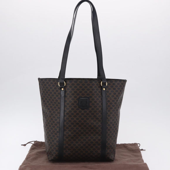 CELINE Macadam Canvas Shoulder Bag PVC Leather Black Gold Auth 197880V