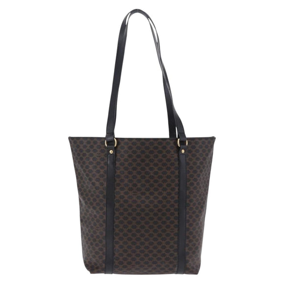 CELINE Macadam Canvas Shoulder Bag PVC Leather Black Gold Auth 197880V