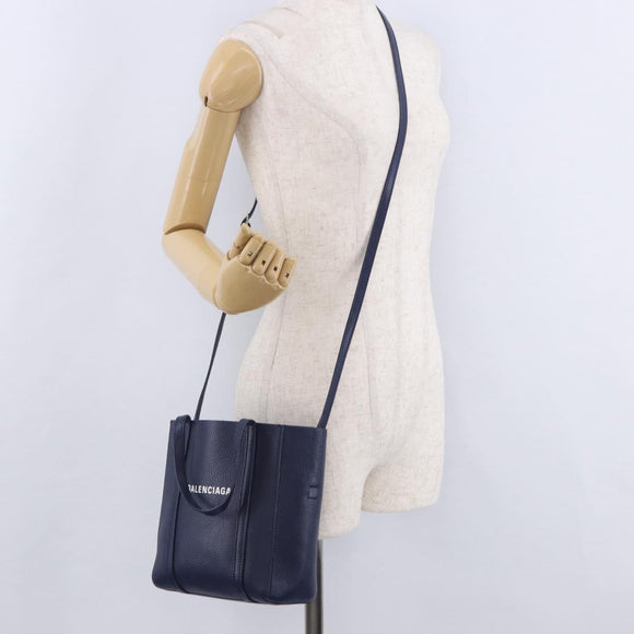 BALENCIAGA Everyday XXS Hand Bag Leather 2way Navy Silver 551815 Auth 197884V