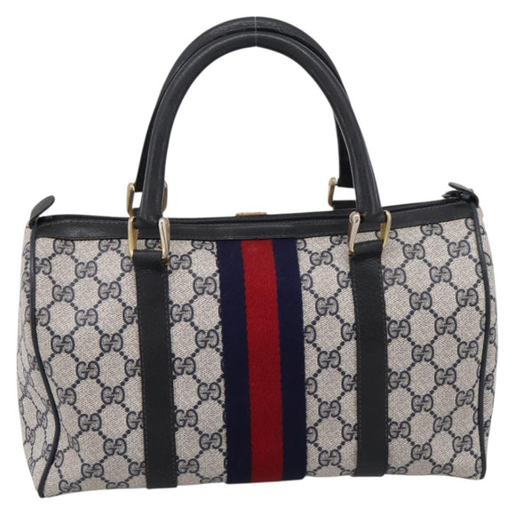 GUCCI GG Supreme Sherry Line Clutch Bag PVC Navy Gold 010 378 Auth 197885