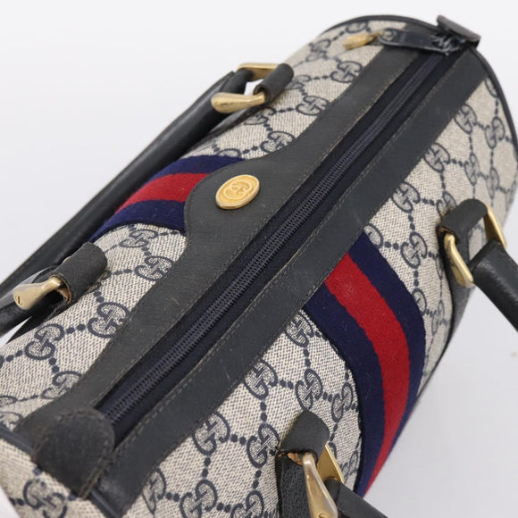 GUCCI GG Supreme Sherry Line Clutch Bag PVC Navy Gold 010 378 Auth 197885