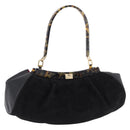 Salvatore Ferragamo Hand Bag Suede Black Gold Auth 197890V-1
