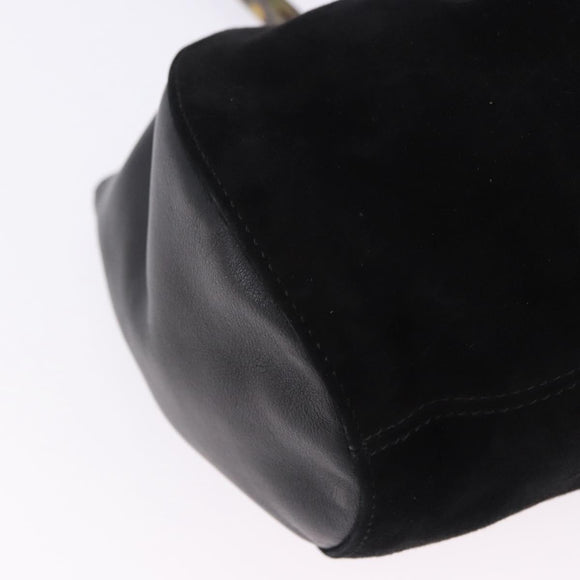 Salvatore Ferragamo Hand Bag Suede Black Gold Auth 197890V