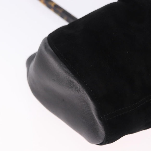 Salvatore Ferragamo Hand Bag Suede Black Gold Auth 197890V