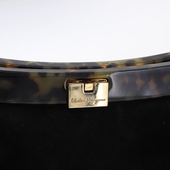 Salvatore Ferragamo Hand Bag Suede Black Gold Auth 197890V