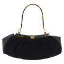 Salvatore Ferragamo Hand Bag Suede Black Gold Auth 197890V-2