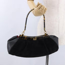 Salvatore Ferragamo Hand Bag Suede Black Gold Auth 197890V-21