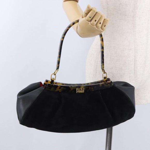 Salvatore Ferragamo Hand Bag Suede Black Gold Auth 197890V