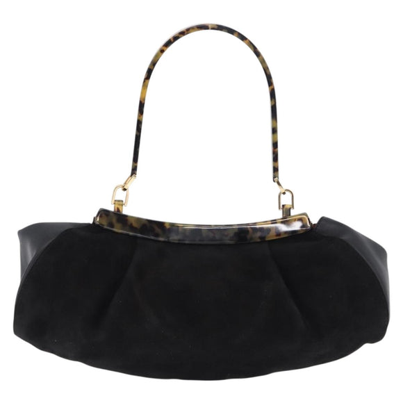 Salvatore Ferragamo Hand Bag Suede Black Gold Auth 197890V