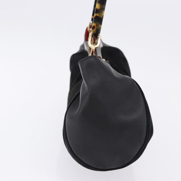Salvatore Ferragamo Hand Bag Suede Black Gold Auth 197890V