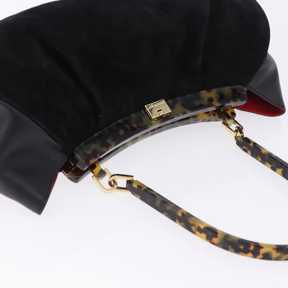Salvatore Ferragamo Hand Bag Suede Black Gold Auth 197890V