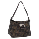 FENDI Zucca Canvas Mamma Baguette Shoulder Bag Black Brown Auth 197893A-1