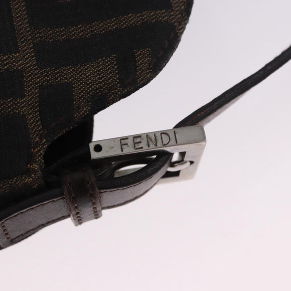 FENDI Zucca Canvas Mamma Baguette Shoulder Bag Black Brown Auth 197893A
