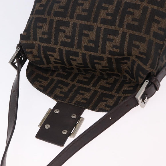 FENDI Zucca Canvas Mamma Baguette Shoulder Bag Black Brown Auth 197893A