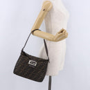 FENDI Zucca Canvas Mamma Baguette Shoulder Bag Black Brown Auth 197893A-25