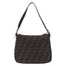 FENDI Zucca Canvas Mamma Baguette Shoulder Bag Black Brown Auth 197893A-2