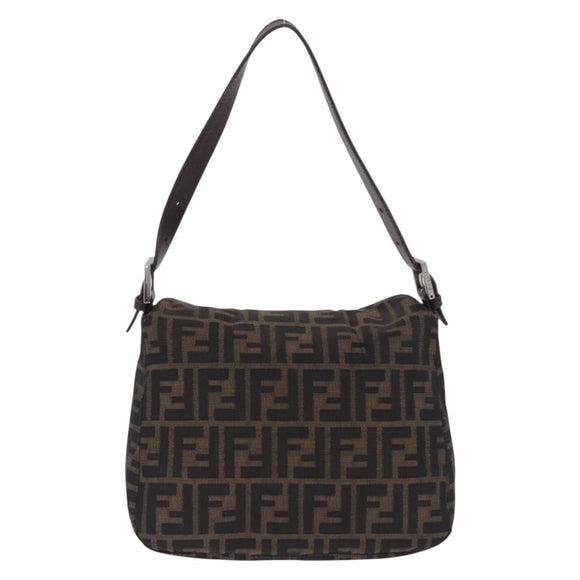 FENDI Zucca Canvas Mamma Baguette Shoulder Bag Black Brown Auth 197893A