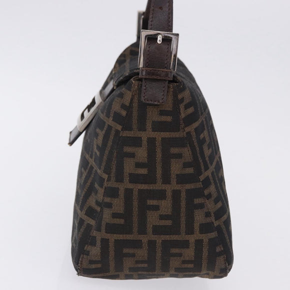 FENDI Zucca Canvas Mamma Baguette Shoulder Bag Black Brown Auth 197893A