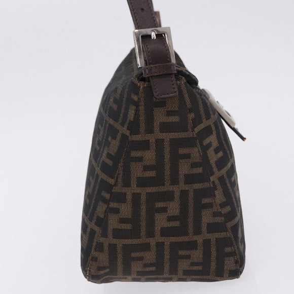 FENDI Zucca Canvas Mamma Baguette Shoulder Bag Black Brown Auth 197893A