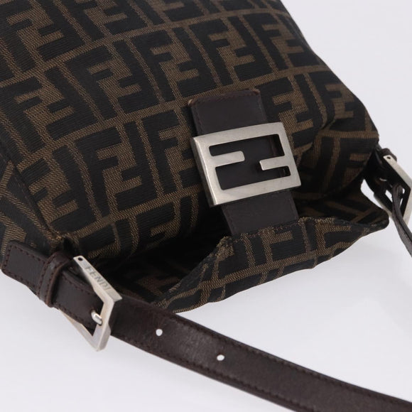 FENDI Zucca Canvas Mamma Baguette Shoulder Bag Black Brown Auth 197893A