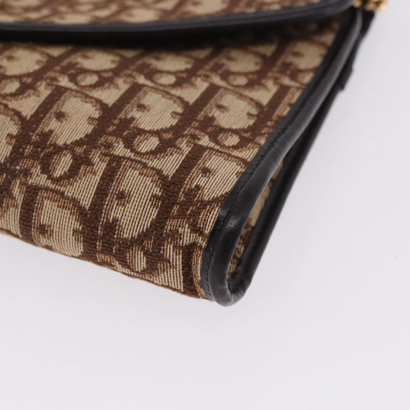 Christian Dior Trotter Canvas Chain Shoulder Bag Beige Gold Auth 197895A