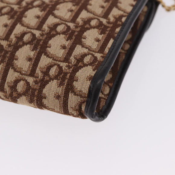 Christian Dior Trotter Canvas Chain Shoulder Bag Beige Gold Auth 197895A