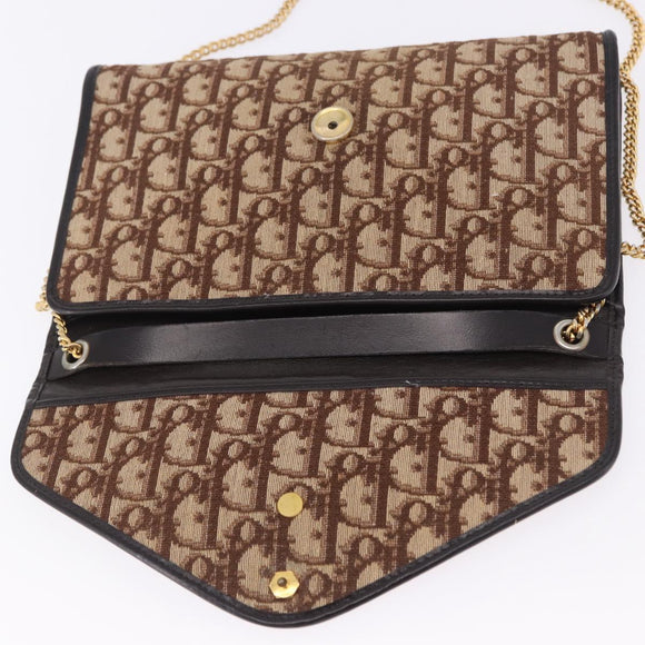 Christian Dior Trotter Canvas Chain Shoulder Bag Beige Gold Auth 197895A