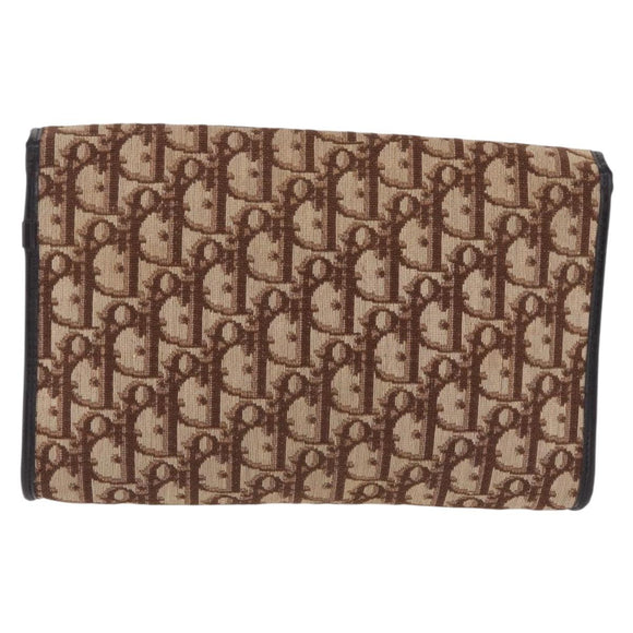 Christian Dior Trotter Canvas Chain Shoulder Bag Beige Gold Auth 197895A