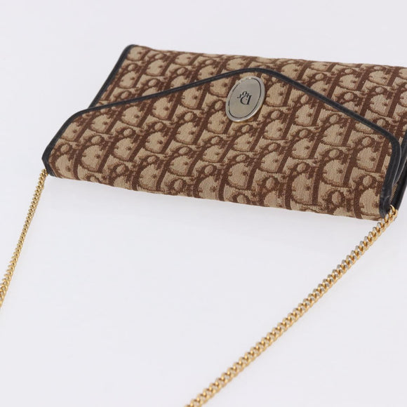 Christian Dior Trotter Canvas Chain Shoulder Bag Beige Gold Auth 197895A